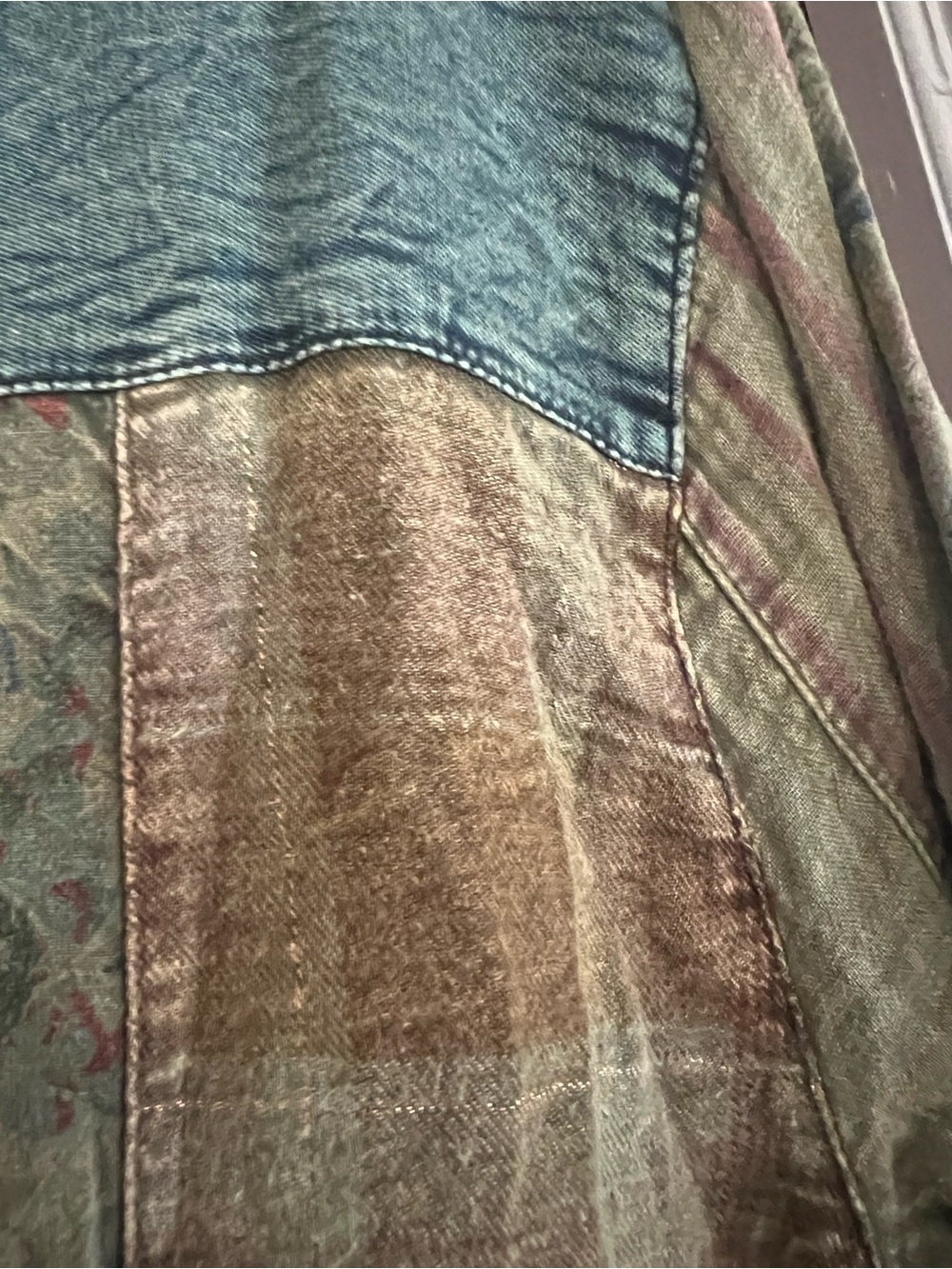 Young Threads Patchwork Washed Denim Button-Up Boho Shirt Jacket with pockets. - Picture 5 of 6